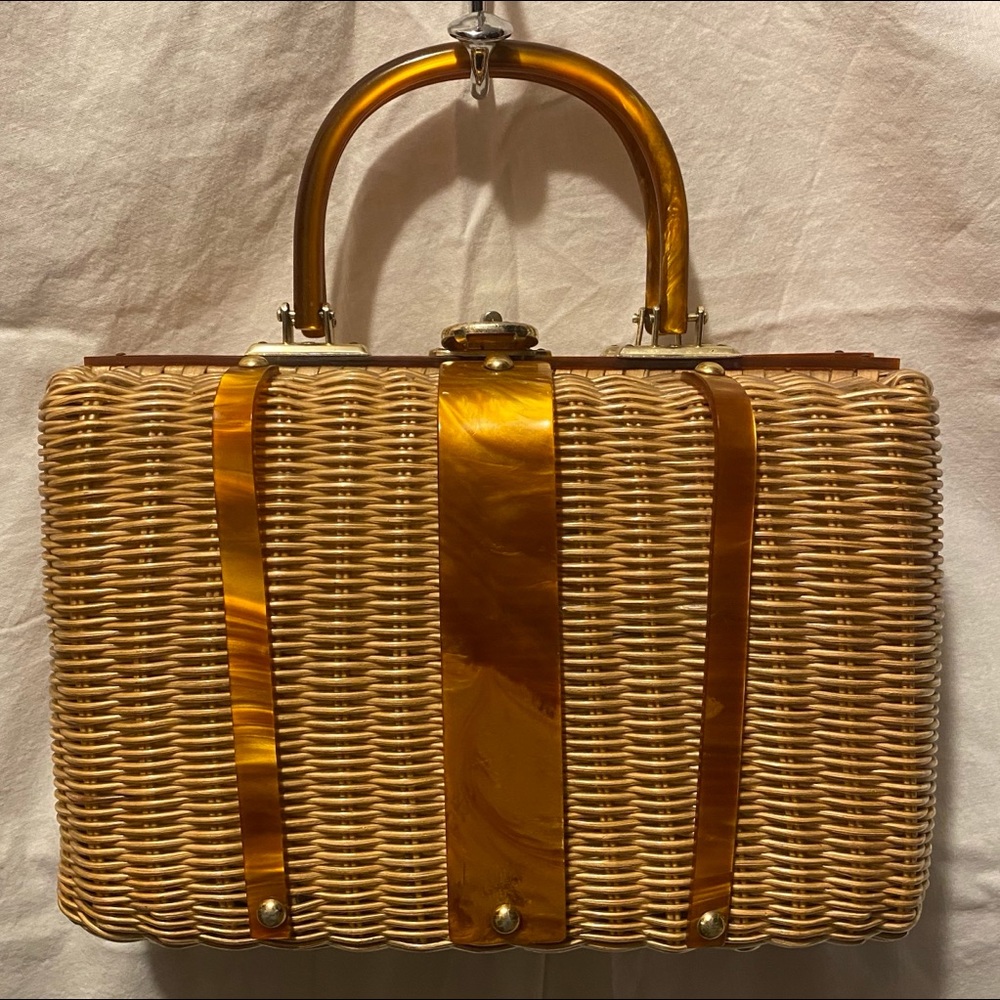 Vintage Wicker & Acrylic Handbag